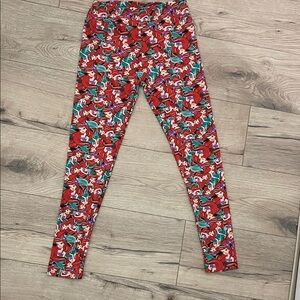 LuLaRoe Red and Green Patterned Leggings